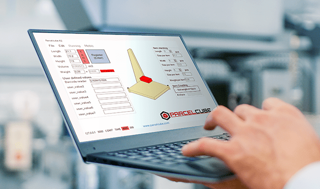 Parcelcube software displaying measurement and weight data of parcels in a user-friendly interface