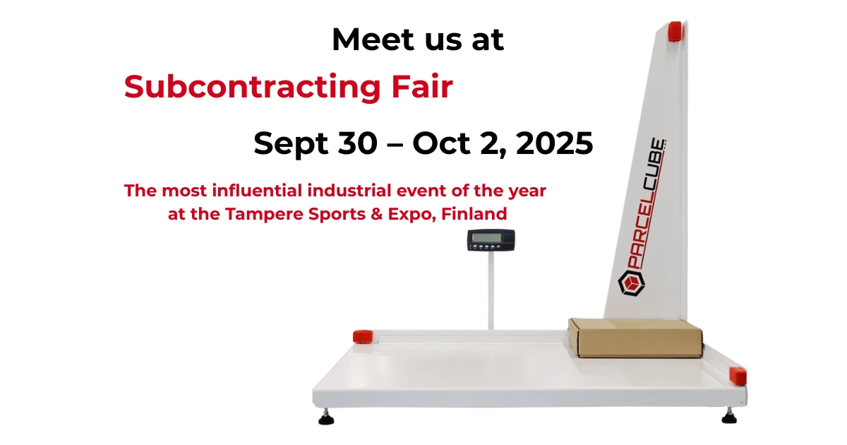 Parcelcube dimensioning and weighing system showcased at Subcontracting Fair 2025 in Tampere, Finland.